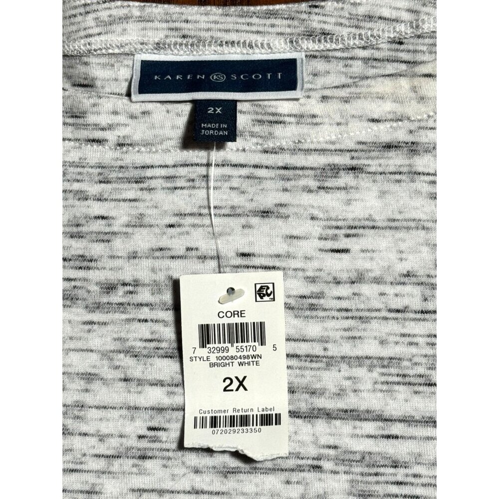 NEW Karen Scott Blouse Plus Sz 2x Cotton Blend Boatneck Knit Top Summer White - Picture 5 of 5